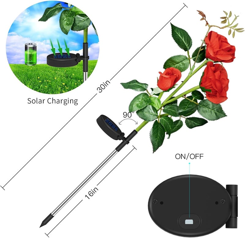 BeFunky Solar Garden Lights Outdoor Decor for Yard LED Flowers Lamp Pathway Patio Waterproof Decorations, Roses Solar Powered Decorative Path/Landscape Lighting (Pack of 2) Red - Image 2