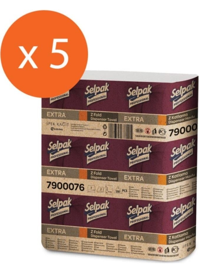 Selpak - Extra Z Fold Dispenser Towel 5 Pack of 200 - Image 1