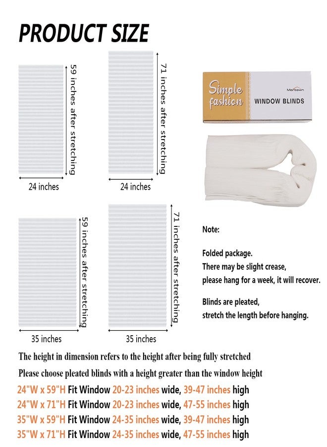 Maritown Paper Blinds Temporary Window Blinds Light Filtering No Drill Stick on Cut to Size Cordless Self Adhesive Pleated Shades for Kitchen Bathroom Windows Doors (1, White, WxH 24x59 in) - Image 2
