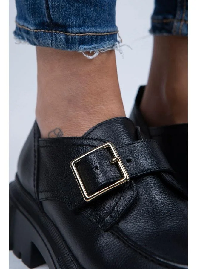 Manijero  Gloria Women's Genuine Leather Loafer with Belted Buckle, Black Shoes. for Women | Best Price UAE