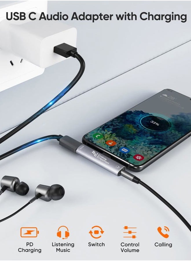 CableCreation - USB C to 3.5mm Headphone and Charger Adapter, 2 in 1 Type-C to 3.5mm Audio Hi-Res with PD Fast Charge, USB C to Aux with Charging Dongle for iPhone 16 15 Pro Max, Galaxy 24+, Pixel, iPad - Image 1