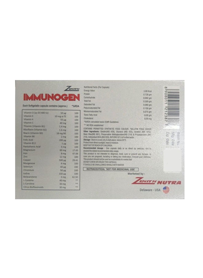 Immunogen – 30 Softgels | Comprehensive Immune Support with Vitamins, Minerals, and Antioxidants