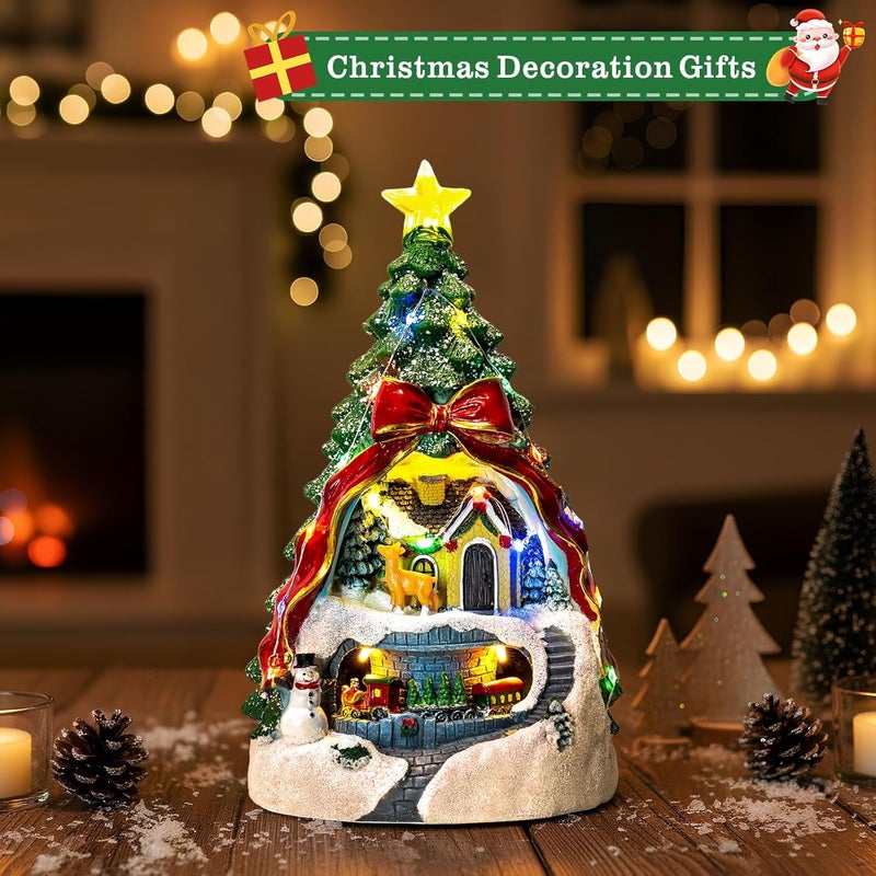 ZQQLITE Animated Collection Figurines Musical Christmas Tree Spinning Train Deer Snowman with Rotating Train, Lighted Christmas Collection Figurines for Home Tabletop Decorations Ornaments Gifts - Image 4