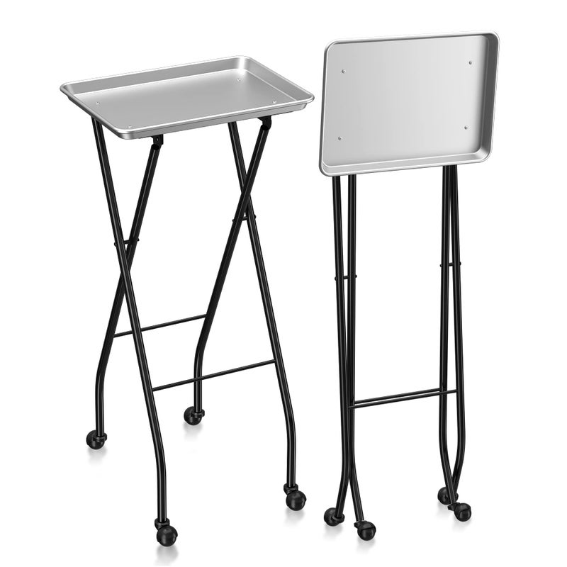 K-Salon Aluminum Foldaway Folding Service Tray on Wheels