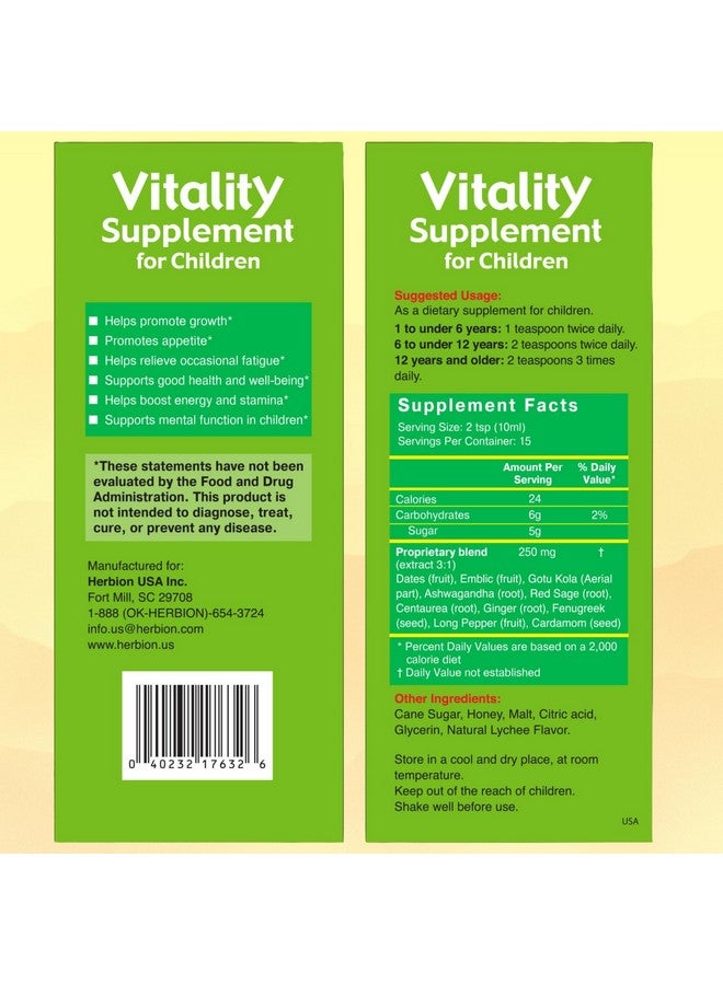 HERBION Naturals Vitality Supplement for Children, Promotes Growth and Appetite, Relieves Fatigue, Improves Mental & Physical Performance, for Kids 1 Year & Above, 5 Fl Oz (Pack of 1) - Image 2