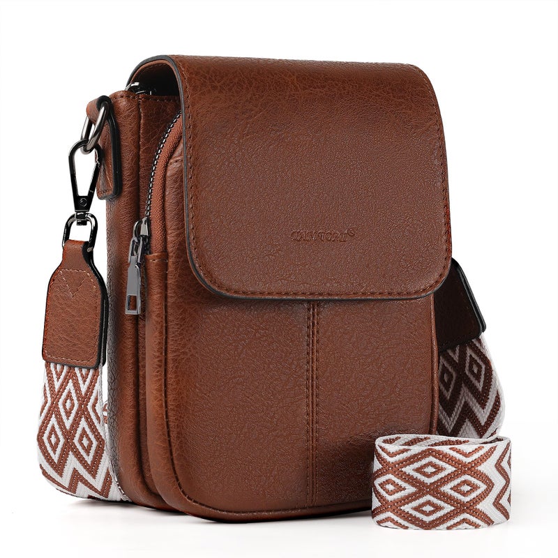 TANTOMI Small Crossbody Bags for Women, Small Purses with Card Slots Cell Phone Purse Wide Adjustable Strap (Brown) - Image 1