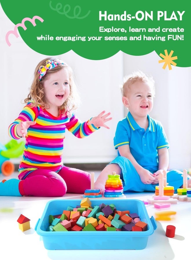 AtMini Sensory Bin Sand Tray with Lid for Toddlers 2 Pcs 15in Portable Sandbox Toy Large Plastic Tray for Kids 3 4 5 6 Fill with Sand, Water, Beads, and More (2 Blue) - Image 4