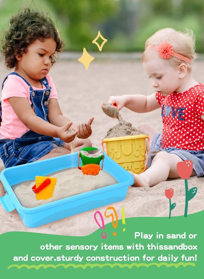 AtMini Sensory Bin Sand Tray with Lid for Toddlers 2 Pcs 15in Portable Sandbox Toy Large Plastic Tray for Kids 3 4 5 6 Fill with Sand, Water, Beads, and More (2 Blue) - Image 2