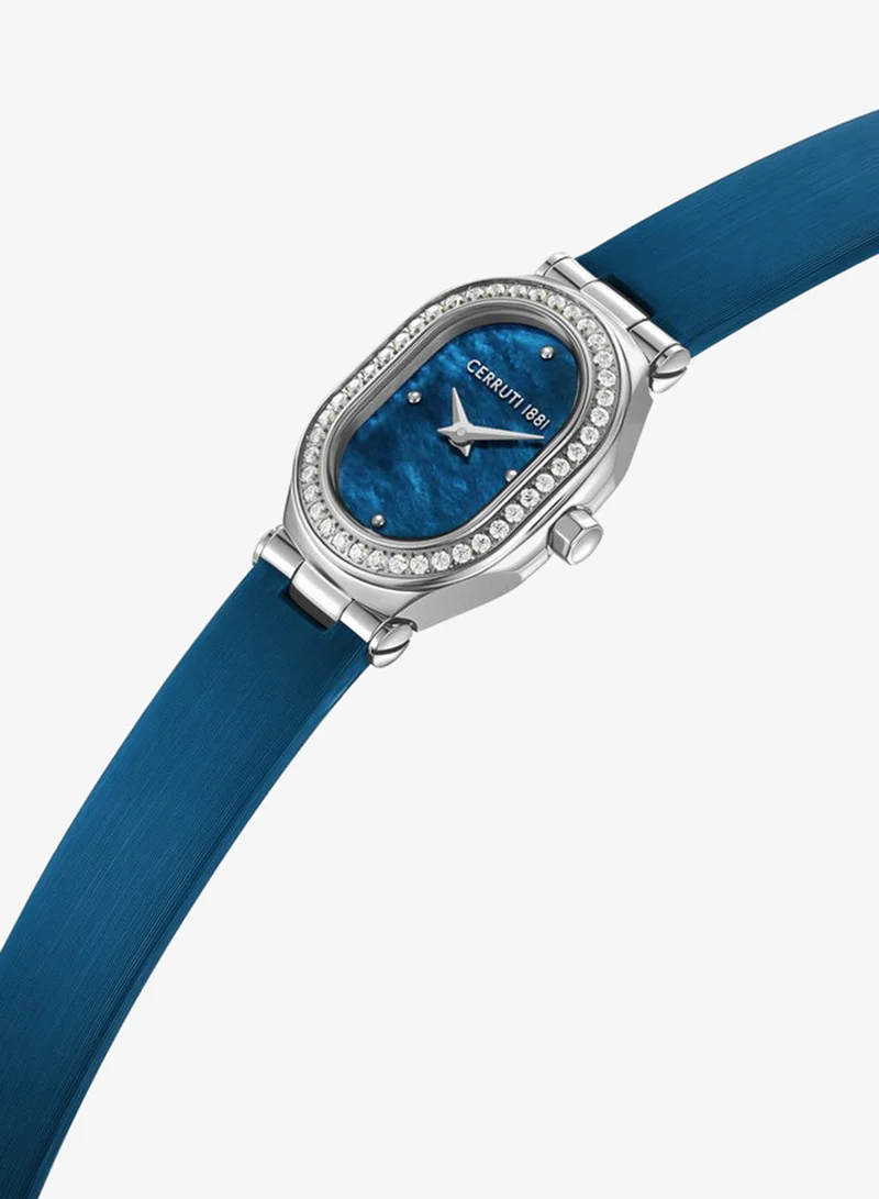 شيروتي 1881 Aosta Blue Mother of Pearl Dial Leather Strap Analog Watch for Women 19mm