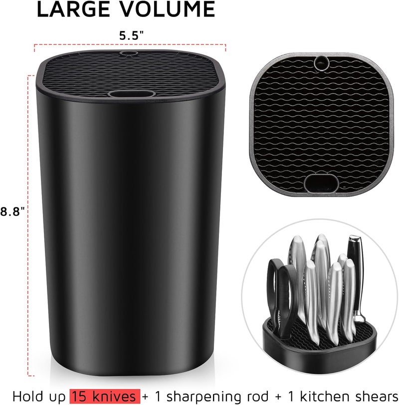 WELLSTAR Universal Knife Block for Kitchen, Knife Holder without Knives, Safe Space Saver Large Volume Stable Knife Storage with Scissors and Sharpening Rod Slot, Detachable for Easy Cleaning - Black - Image 2