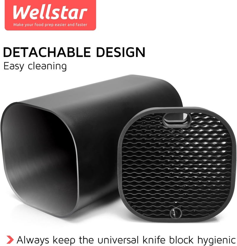 WELLSTAR Universal Knife Block for Kitchen, Knife Holder without Knives, Safe Space Saver Large Volume Stable Knife Storage with Scissors and Sharpening Rod Slot, Detachable for Easy Cleaning - Black - Image 4