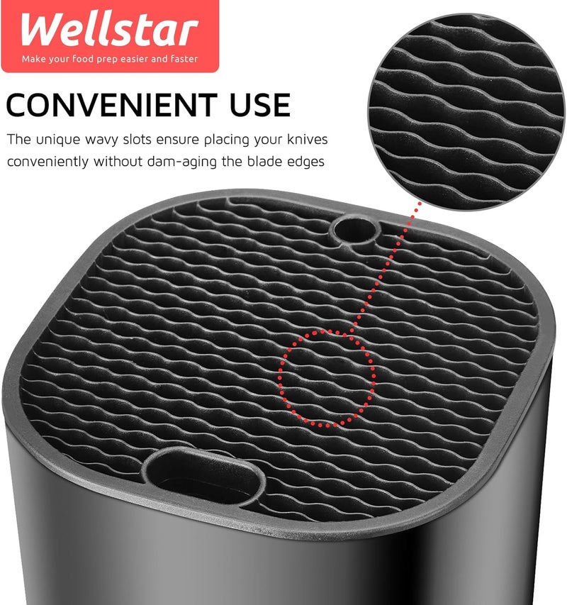 WELLSTAR Universal Knife Block for Kitchen, Knife Holder without Knives, Safe Space Saver Large Volume Stable Knife Storage with Scissors and Sharpening Rod Slot, Detachable for Easy Cleaning - Black - Image 5