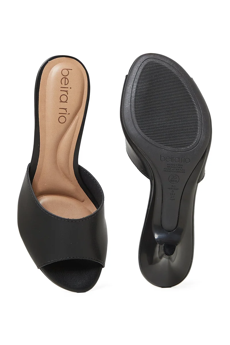 Beira Rio  BEIRA RIO Mid Heel Sandals for Ladies – BLACK Sandals with Slip On | Comfortable PU Upper & TPR Sole for Women | Best Price UAE