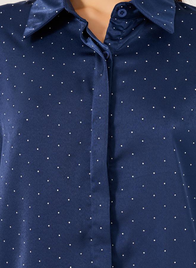 ستايلي طقم قميص فضفاض مزين وبنطلون واسع الأرجل - Image 4