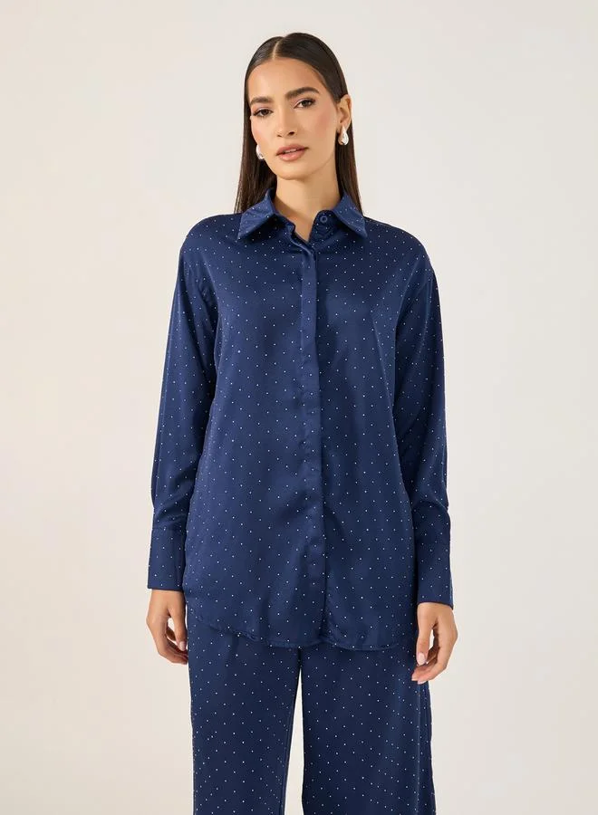 Styli Oversized Embellished Shirt and Wide Leg Pants Co-Ords