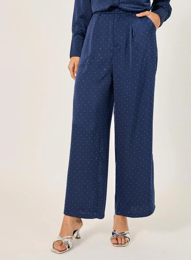Styli Oversized Embellished Shirt and Wide Leg Pants Co-Ords