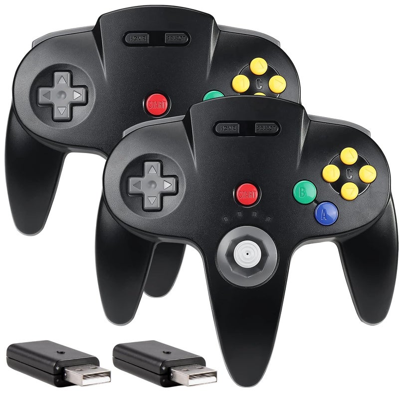 SAFFUN 2.4 GHz Wireless USB Controller Compatible with Switch Online, USB N64 Controller for Windows PC MAC Linux Raspberry Pi Retropie Switch NSO, Rechargeable, Plug and Play (2 Pack Black) - Image 1