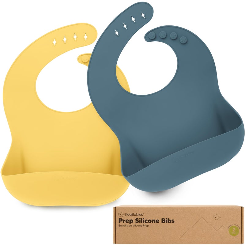 KeaBabies 2-Pack Silicone Baby Bibs for Eating - Sturdy Food-Grade Silicone Bibs for Babies Girl, Boy, Large Food Catcher, Clean & Put On Easily, Waterproof Toddler Feeding Essentials (Valiant) - Image 1