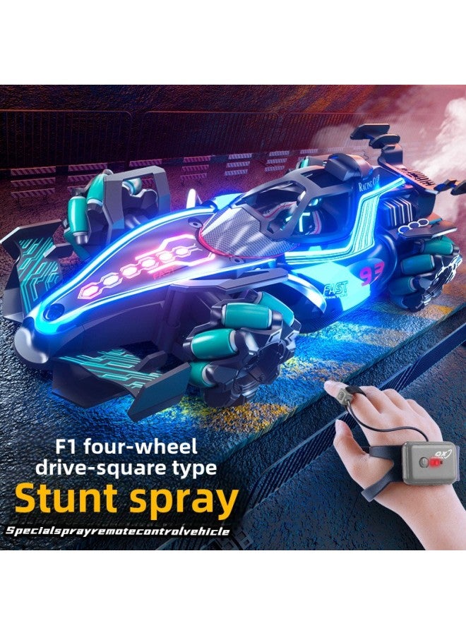 F1 Equation Stunt Remote Control Car Gesture Induction Four-wheel Drive Drift Spray Charging Electric Children Boy Toy Cross-border-Color: Black And Blue-spray-square Racing-Scale:Three Sets Of Batteries - Image 5