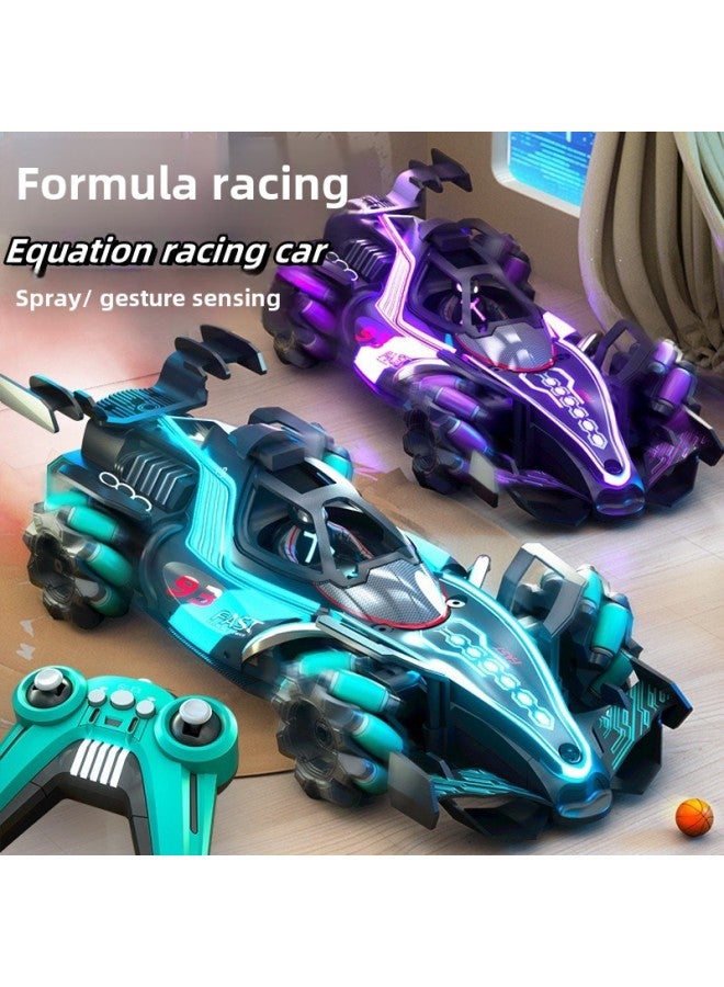 F1 Equation Stunt Remote Control Car Gesture Induction Four-wheel Drive Drift Spray Charging Electric Children Boy Toy Cross-border-Color: Black And Blue-spray-square Racing-Scale:Three Sets Of Batteries - Image 2