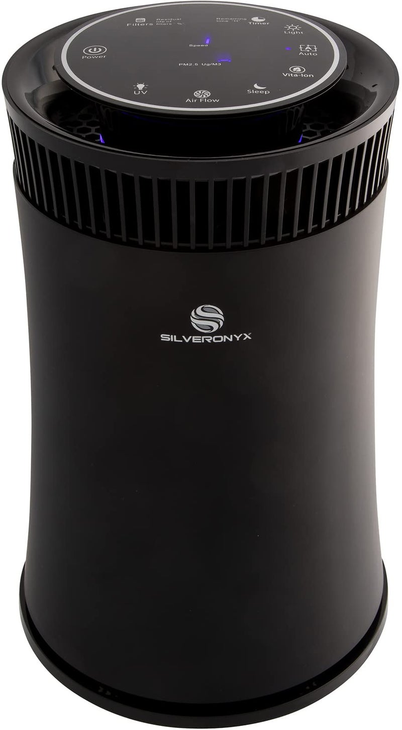 SILVERONYX Air Purifier for Home Large Room  Covers Up to 500 Sq Ft 5in1 HEPA Filter System for Allergies Pets Smoke Remove Dust  Odor  Quiet Sleep Mode High Filtration Efficiency  Black