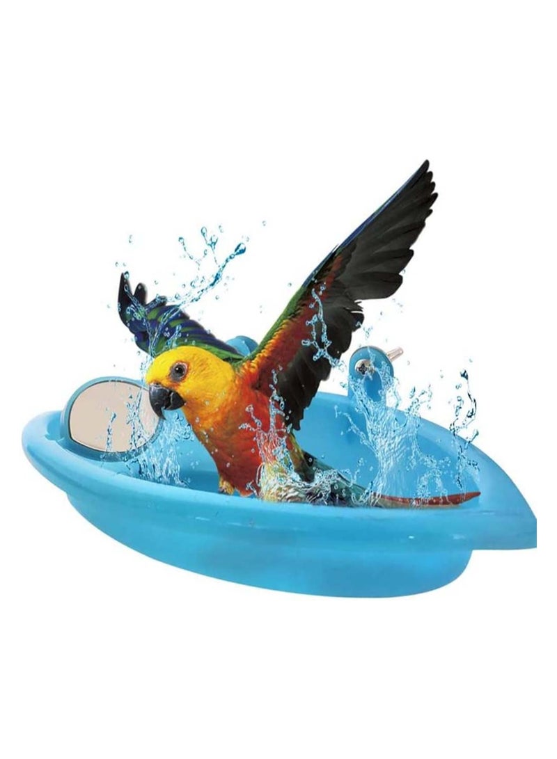 Zikra Bird Bath Tub Bowl Basin Hanging Birdbath Toy Pet Parrot Budgie Parakeet Cockatiel Cage Water Shower Food Feeder With Rotatable Double-Sided Mirror - Image 3