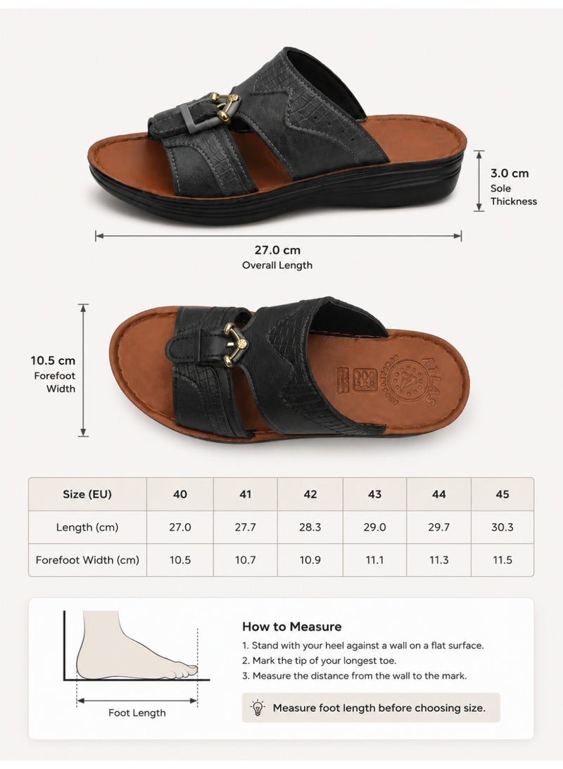 Men’s Open Toe Slide Sandals, Textured Faux Leather Slip-On Slippers with Metal Buckle Detail, Soft Brown Footbed, Thick Lightweight Sole, Casual Indoor Outdoor Sandals for Daily Wear - Image 5