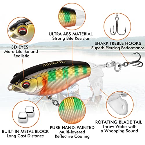 TRUSCEND Top Water Fishing Lures with BKK Hooks, Whopper Fishing Lures for Freshwater or Saltwater, Floating Lure for Bass Catfish Pike, Fishing Wobble Surface Bass Bait Teasers Fishing Gifts for Men - Image 3