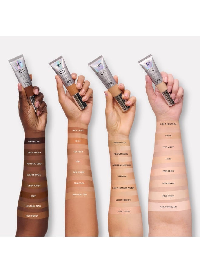 IT COSMETICS Original Eight Cosmetics CC Plus Cream (Fair Porcelain) - Natural full coverage foundation with SPF 50+, color corrector and anti-aging moisturizing serum, hyaluronic acid + peptides, lightweight - 1.12 fl oz - Image 3