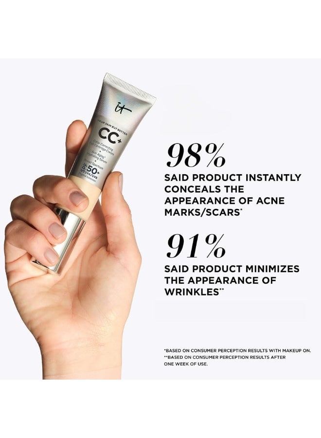 IT COSMETICS Original Eight Cosmetics CC Plus Cream (Fair Porcelain) - Natural full coverage foundation with SPF 50+, color corrector and anti-aging moisturizing serum, hyaluronic acid + peptides, lightweight - 1.12 fl oz - Image 4