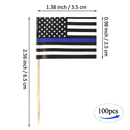 QQSD Thin Blue Line American Police Toothpick Flag Small Mini Cupcake Topper Flags, 100 pcs - Image 4