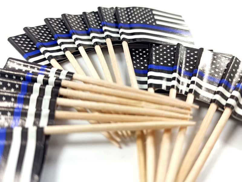 QQSD Thin Blue Line American Police Toothpick Flag Small Mini Cupcake Topper Flags, 100 pcs - Image 2