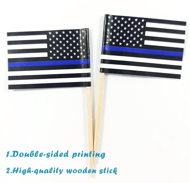 QQSD Thin Blue Line American Police Toothpick Flag Small Mini Cupcake Topper Flags, 100 pcs - Image 3