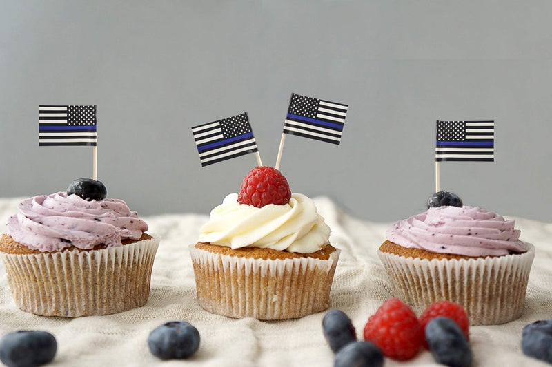 QQSD Thin Blue Line American Police Toothpick Flag Small Mini Cupcake Topper Flags, 100 pcs - Image 5