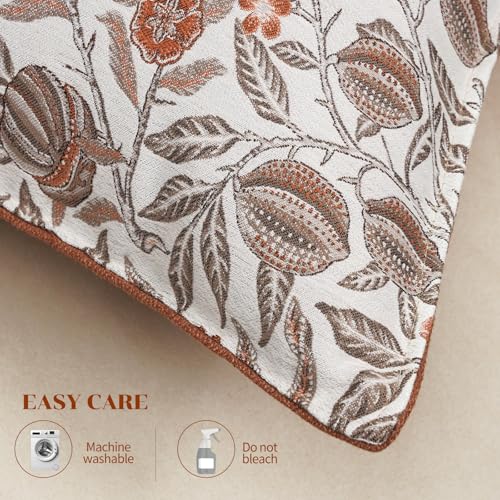 makkey Brown Floral Pillow Covers 20x20 Set of 2 Vintage Throw Pillow Cover Jacquard Pillow Covers for Sofa Bed Living Room Home Decor - Image 5