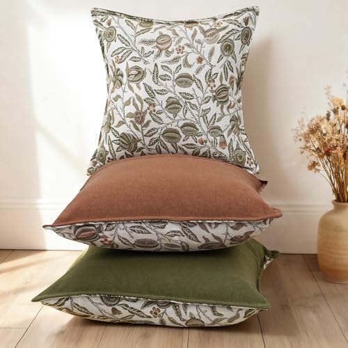 makkey Brown Floral Pillow Covers 20x20 Set of 2 Vintage Throw Pillow Cover Jacquard Pillow Covers for Sofa Bed Living Room Home Decor - Image 3