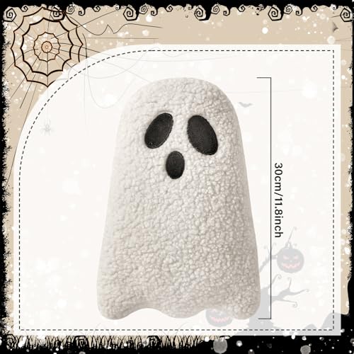 Allorry Ghost Pillow,Ghost Decor,Halloween Pillows Set of 2 White Cute Ghost Indoor Decorative Throw Pillow Ghost Plush Pillows for Halloween Decorative Home Sofa Bed Ghost Decor Cushion(11.8 Inch) - Image 3