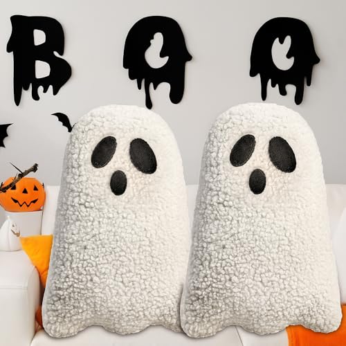 Allorry Ghost Pillow,Ghost Decor,Halloween Pillows Set of 2 White Cute Ghost Indoor Decorative Throw Pillow Ghost Plush Pillows for Halloween Decorative Home Sofa Bed Ghost Decor Cushion(11.8 Inch) - Image 1