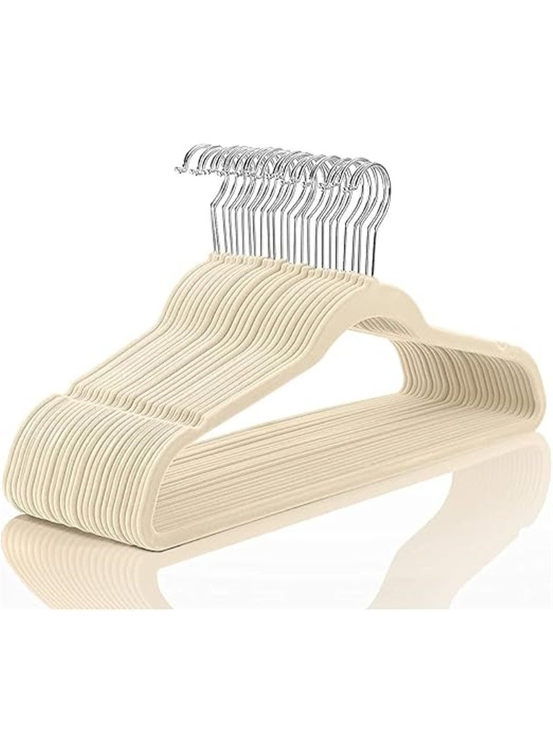 Velvet Hangers 20 Pack, Beige Non-Slip Coat Hangers 44.5cm with 360 Degree Rotatable Hook, Slim and Durable Hangers with Shoulder Notches Coat Pant All Clothes (Beige 20 Pack) - Image 1