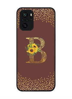 Rugged Black edge case for Xiaomi Poco M5s Slim fit Soft Case Flexible Rubber Edges Anti Drop TPU Gel Thin Cover - Custom Monogram Initial Letter Floral Pattern Alphabet - B (Brown )