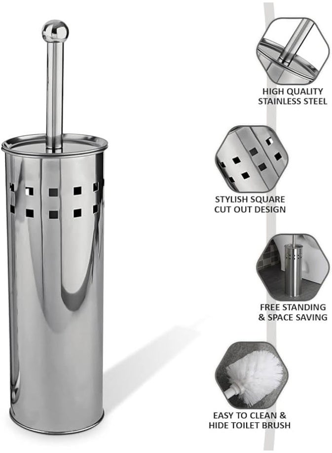 Stainless Steel Toilet Cleaning Brush with Vented Square Holes Holder with Cover Durable Long Handle Bathroom Accessory - Image 4