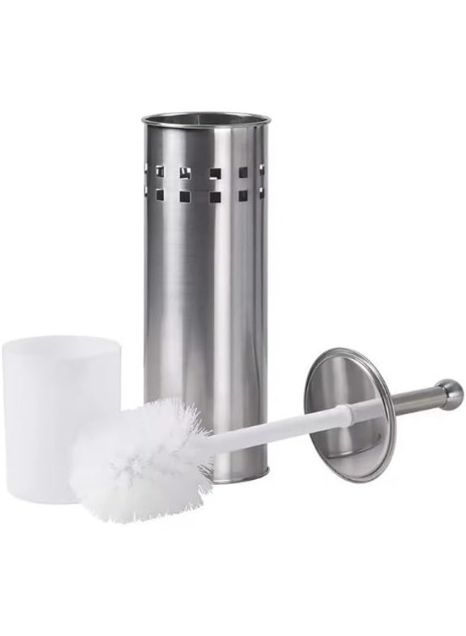 Stainless Steel Toilet Cleaning Brush with Vented Square Holes Holder with Cover Durable Long Handle Bathroom Accessory - Image 1