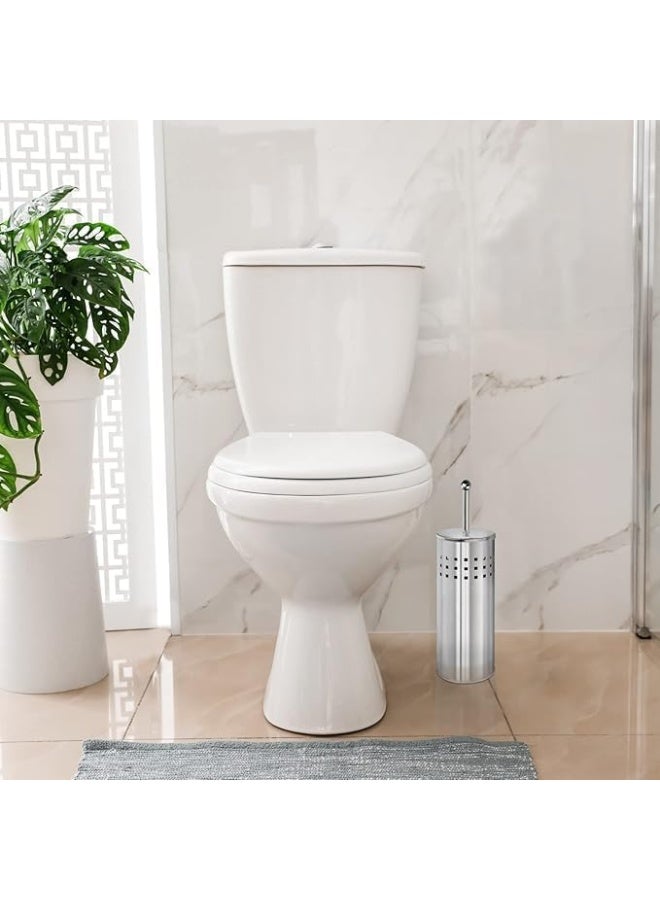 Stainless Steel Toilet Cleaning Brush with Vented Square Holes Holder with Cover Durable Long Handle Bathroom Accessory - Image 2