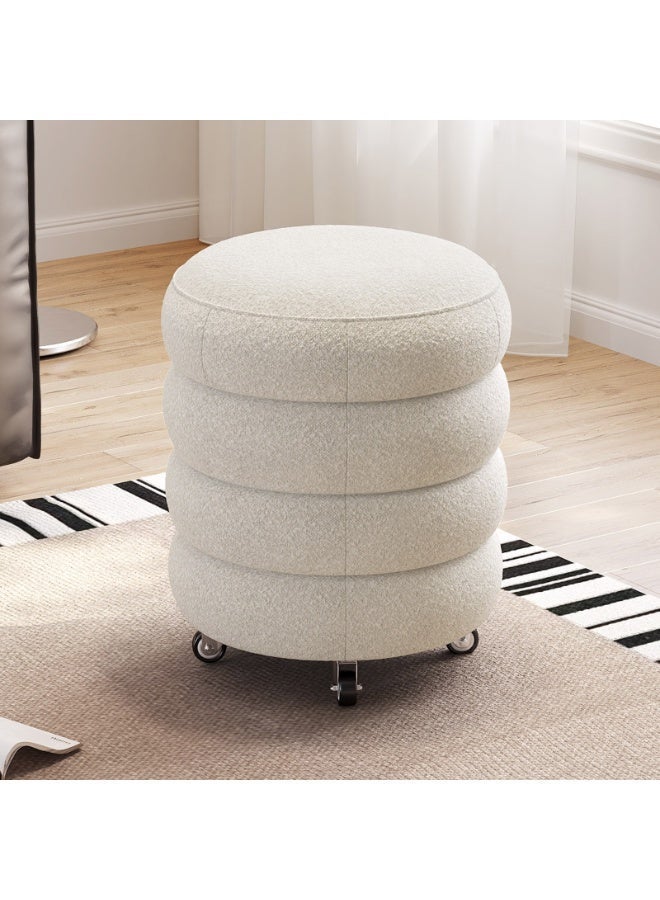مقعد زينة Vanity Stool مبطن بقماش بوليستر، مقعد مكياج متحرك مع عجلات ودوران 360°، Rolling Vanity Stool لغرفة النوم وطاولة الزينة، 41×41×48.5 سم، لون أبيض كريمي - Image 1