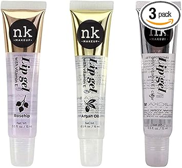 Nicka K 3 Pack NICKA K Clear Lip Gel with Vitamin E Argan Oil Rosehip Clear