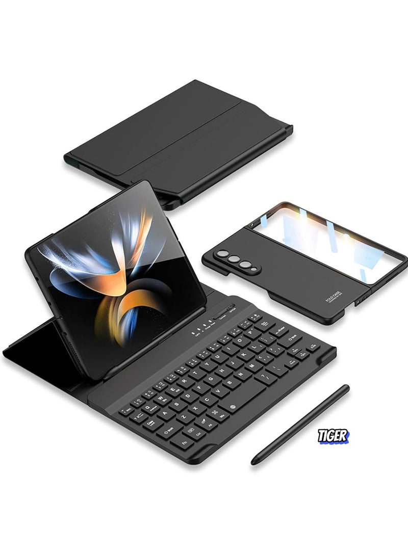 TIGER Samsung Galaxy Z Fold 4 Case with Screen Protector, Keyboard, Leather Case, Stylus+Pen Slot – Office Kit Folding Phone Cover for Samsung Galaxy Z Fold 4 5G, Black - Image 1