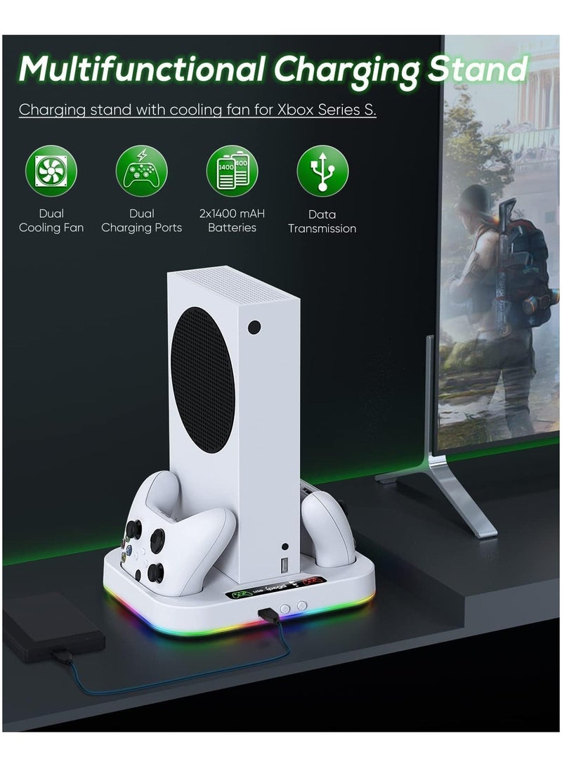general Xbox Series S Cooling Fan Stand with RGB Light Strip, Upgraded Dual Controllers, Charging Dock Accessories, Includes 2 x 1400mAh Rechargeable Battery Packs, Headset Hook, and USB Port - Image 3