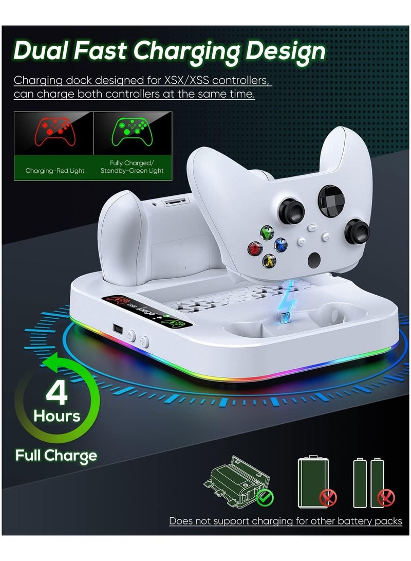 general Xbox Series S Cooling Fan Stand with RGB Light Strip, Upgraded Dual Controllers, Charging Dock Accessories, Includes 2 x 1400mAh Rechargeable Battery Packs, Headset Hook, and USB Port - Image 5