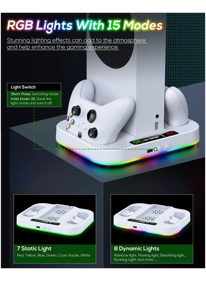 general Xbox Series S Cooling Fan Stand with RGB Light Strip, Upgraded Dual Controllers, Charging Dock Accessories, Includes 2 x 1400mAh Rechargeable Battery Packs, Headset Hook, and USB Port - Image 4