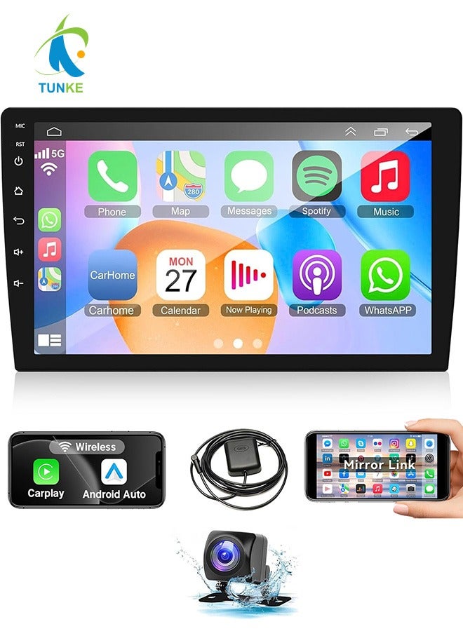 TUNKE 9-Inch Android Double DIN Car Stereo, Wireless CarPlay & Android Auto, GPS Navigation, FM Radio, WiFi/BT/USB - Image 1
